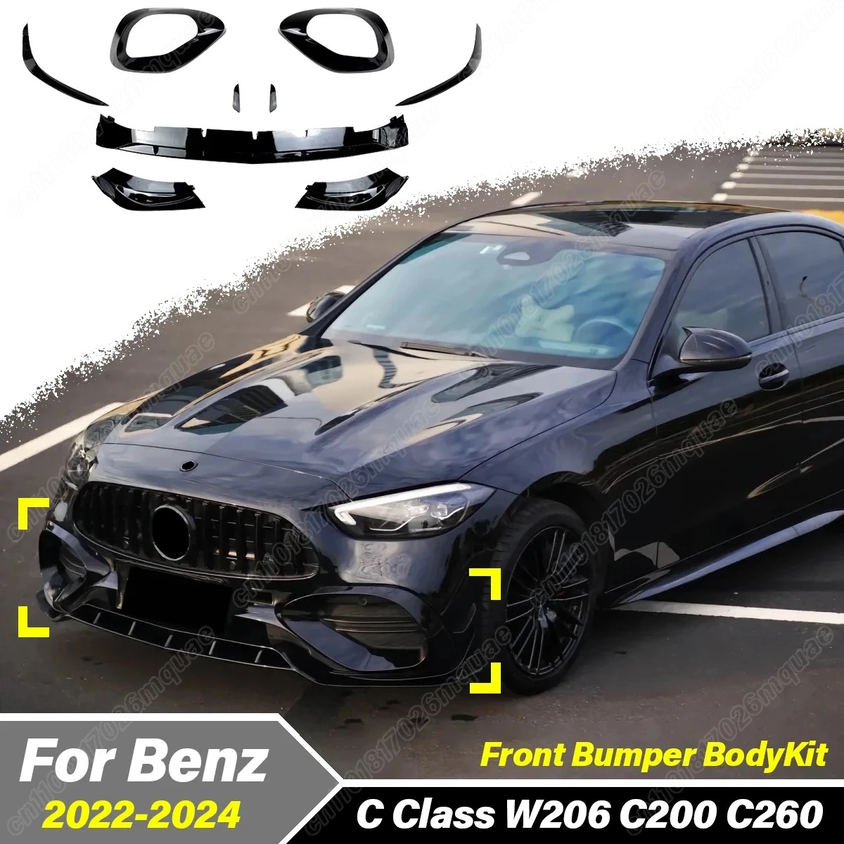 For Mercedes Benz C Class W206 C200 C260 2022 2023 2024 Car Front Bumper Lip Splitter Wind Knife External Accessories Body Kit