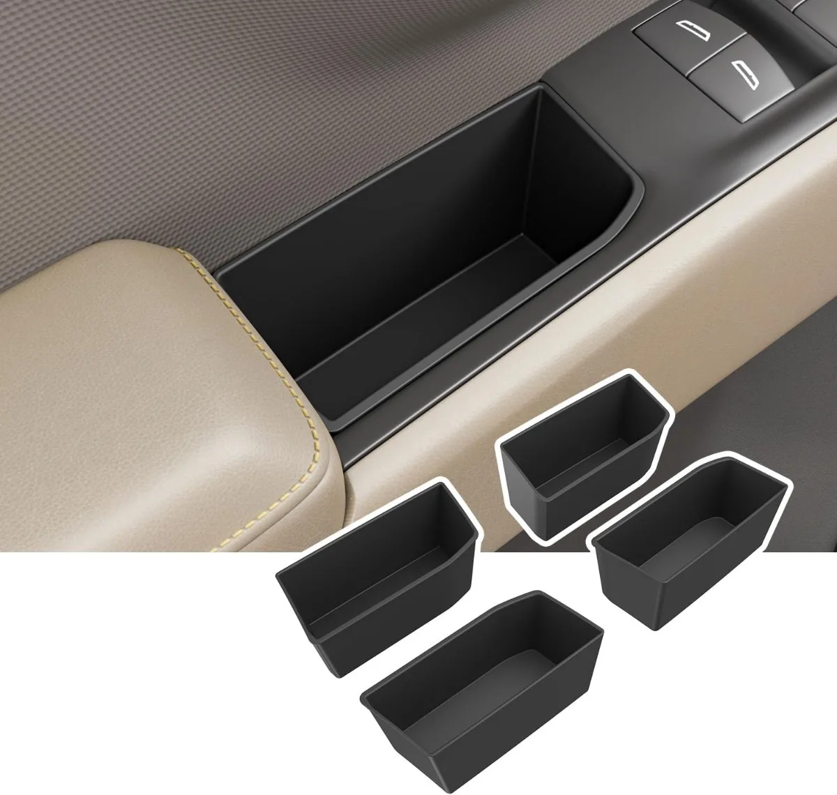 4PCS Door Side Storage Box for 2022-2025 Chevy Silverado Rear Front Door Handle Phone Pocket Tray Insert Organizer Crew Cab