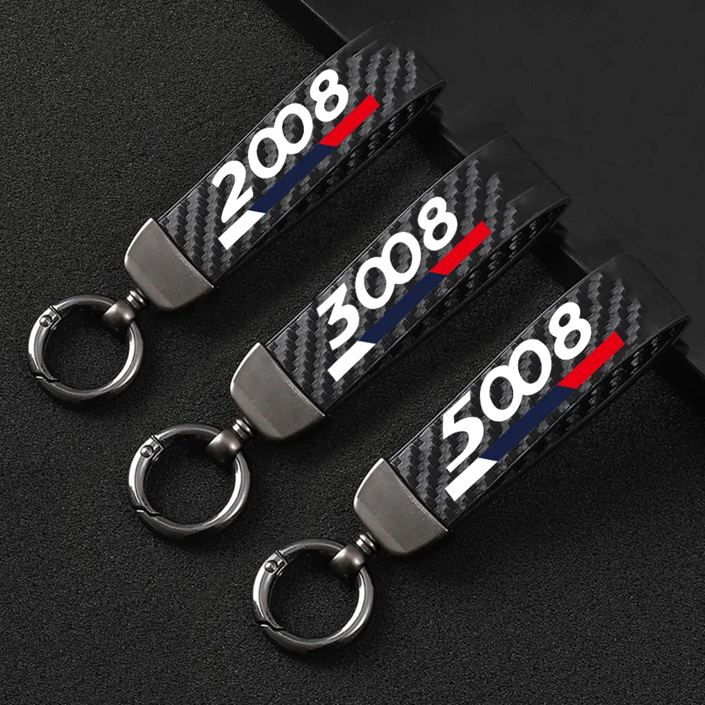 Car Metal Key Ring Carbon Fiber Patter Keyring Car Keychain Simple Personality Auto Accessories For Peugeot 2008 3008 5008 508