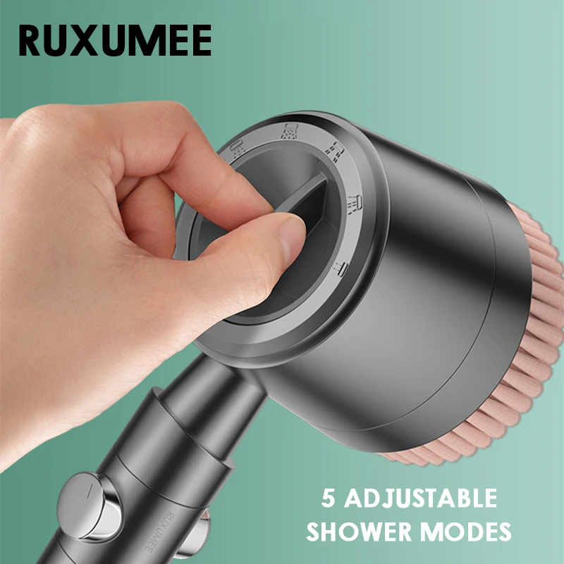 High Pressure Filter Shower Head 5 Modes Pressurized Booster Rainfall Handheld Stop Adjustable With Massage Bathroom Acessories