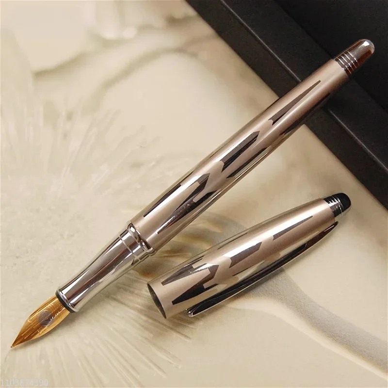 

Liqin Brass Metal Fountain Pen Fine F 0.5MM Nib, Advanced Metal Rod Gold Silver Pens,Writing Ink with Converter Office Business