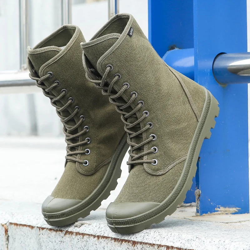 Herren 2026 High-Top Canvas Wanderstiefel mit runder Zehenkappe, Schnürung, Gummi-Zehenkappe, verstärkter Zehenbereich, Outdoor-Trail-Sneaker, Luxus-Sneaker