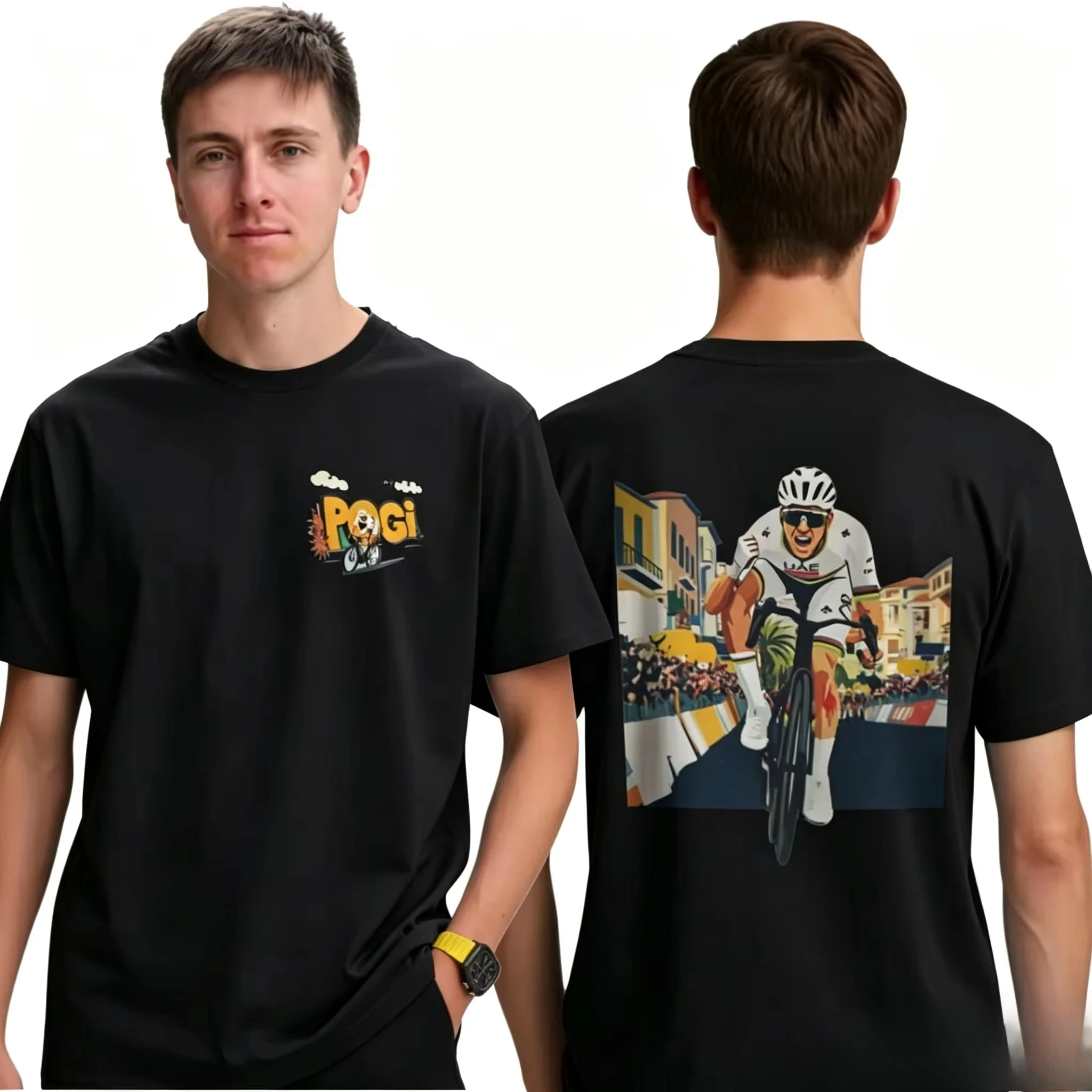 Front Back Double Print Town Road Cycling Sketch Graphic T-shirt Grunge Print Soft Cotton Short Sleeve Unisex Casual Daily Tee