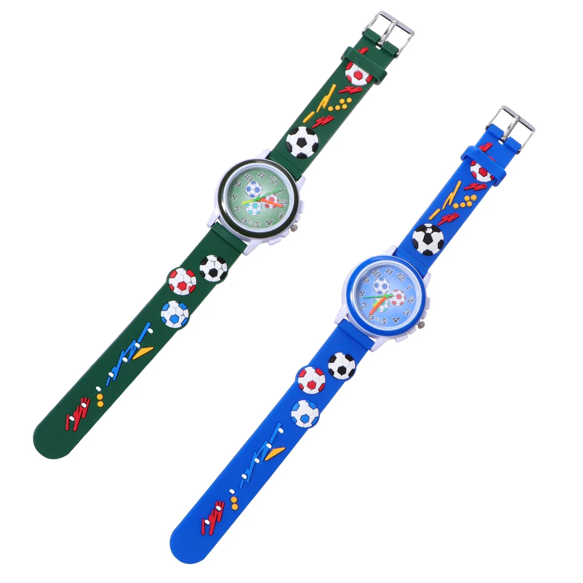 2Pcs 3D Wristwatch Creative Cartoon Printed Lovely Watch for Random Color Football for