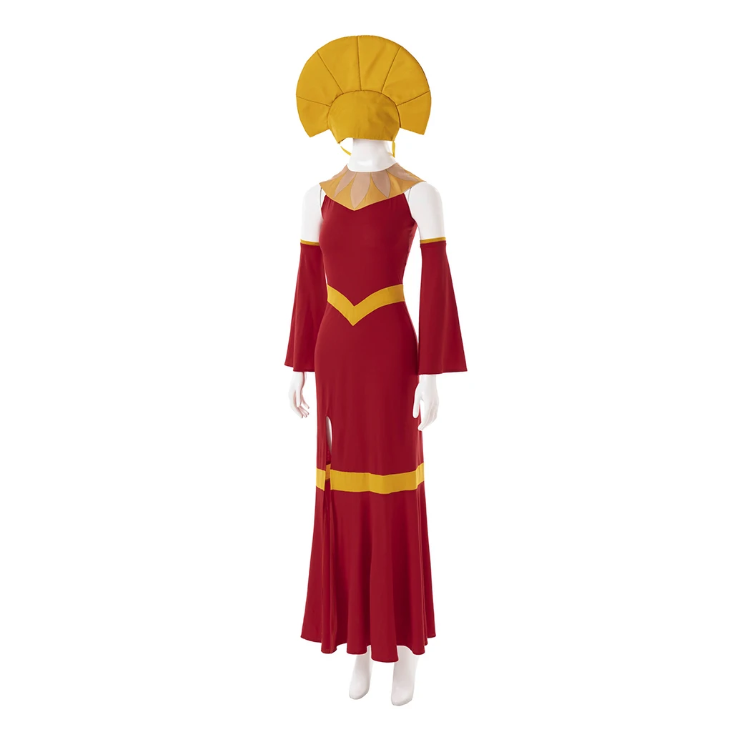 Kuzco cosplay weibliches Kostüm erwachsene Frauen sexy rot geschlitztes Kleid mit Kopf bedeckung Halloween Karneval Uniform Weihnachts feier Ballkleid