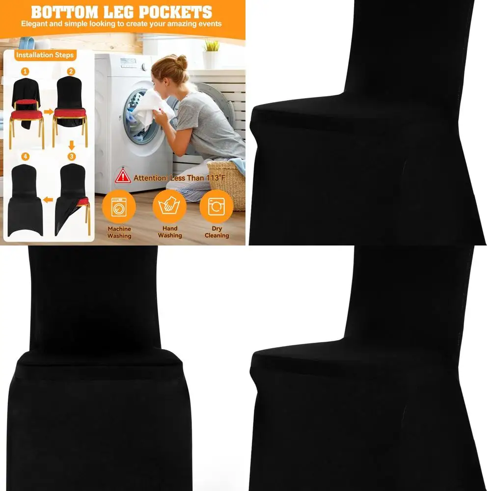 

50 Pack Black Stretch Polyester Chair Covers for Weddings, Parties, and Dining Events