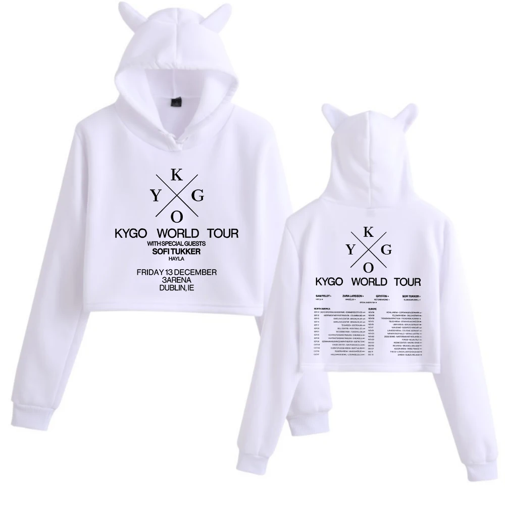 Kygo World Tour 2024 Cat Ears Long Sleeve Regular Music Fans Gift Printing Girls Fashion Hoodie