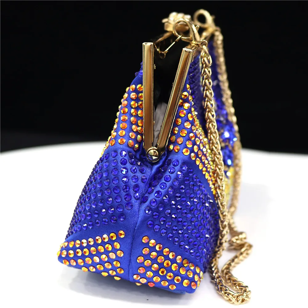 The Blue Shiny Women Party Clutch Bow Buckle Luxury Evening Bags Wedding Dinner Handbags With Chain Rhinestones 2024