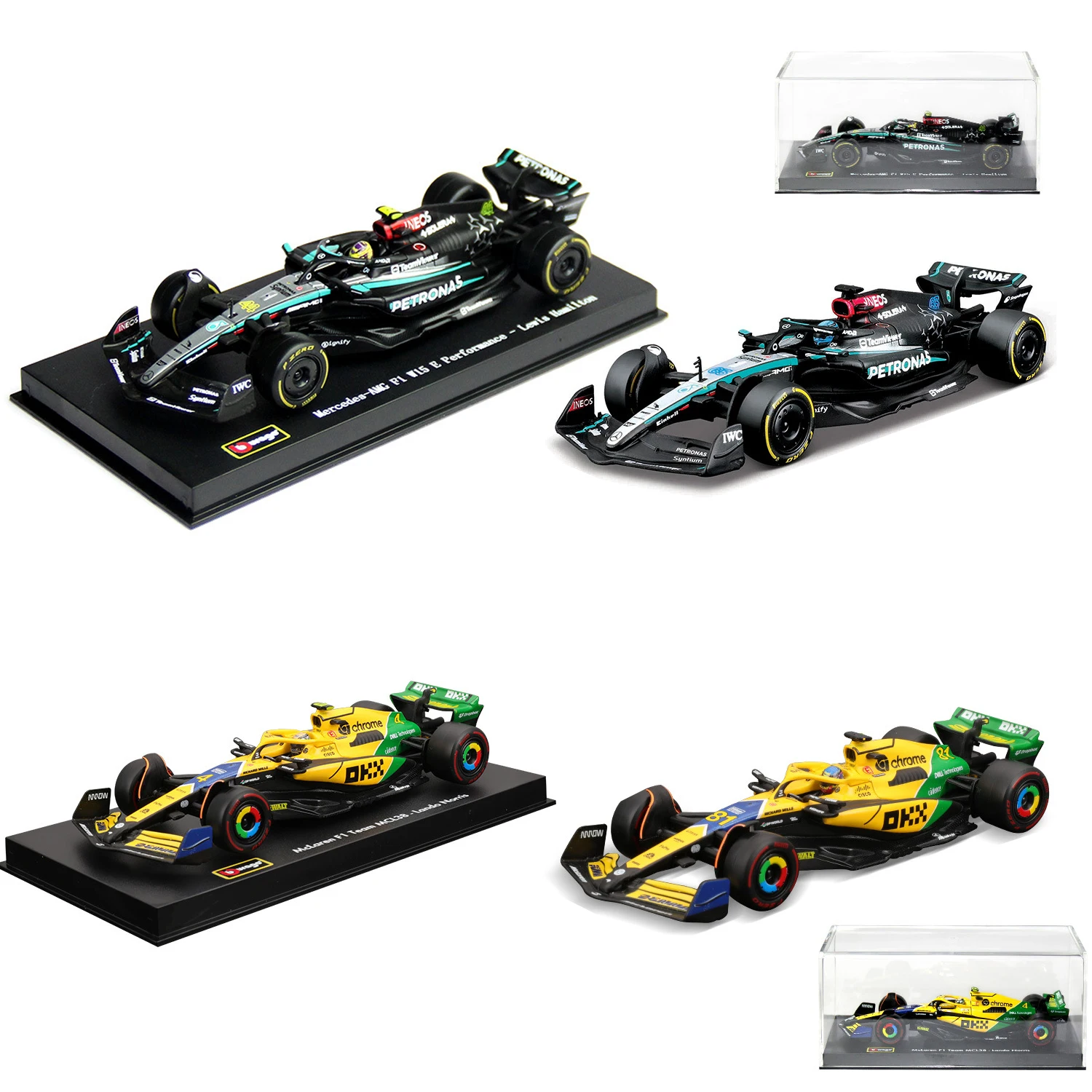 Bburago 1:43 2024 F1 Mclaren Mcl38 Monaco GP Alloy Miniature Diecast Model #4 #81 Lando Norris ﻿Model car W15 Mercedes-AMG