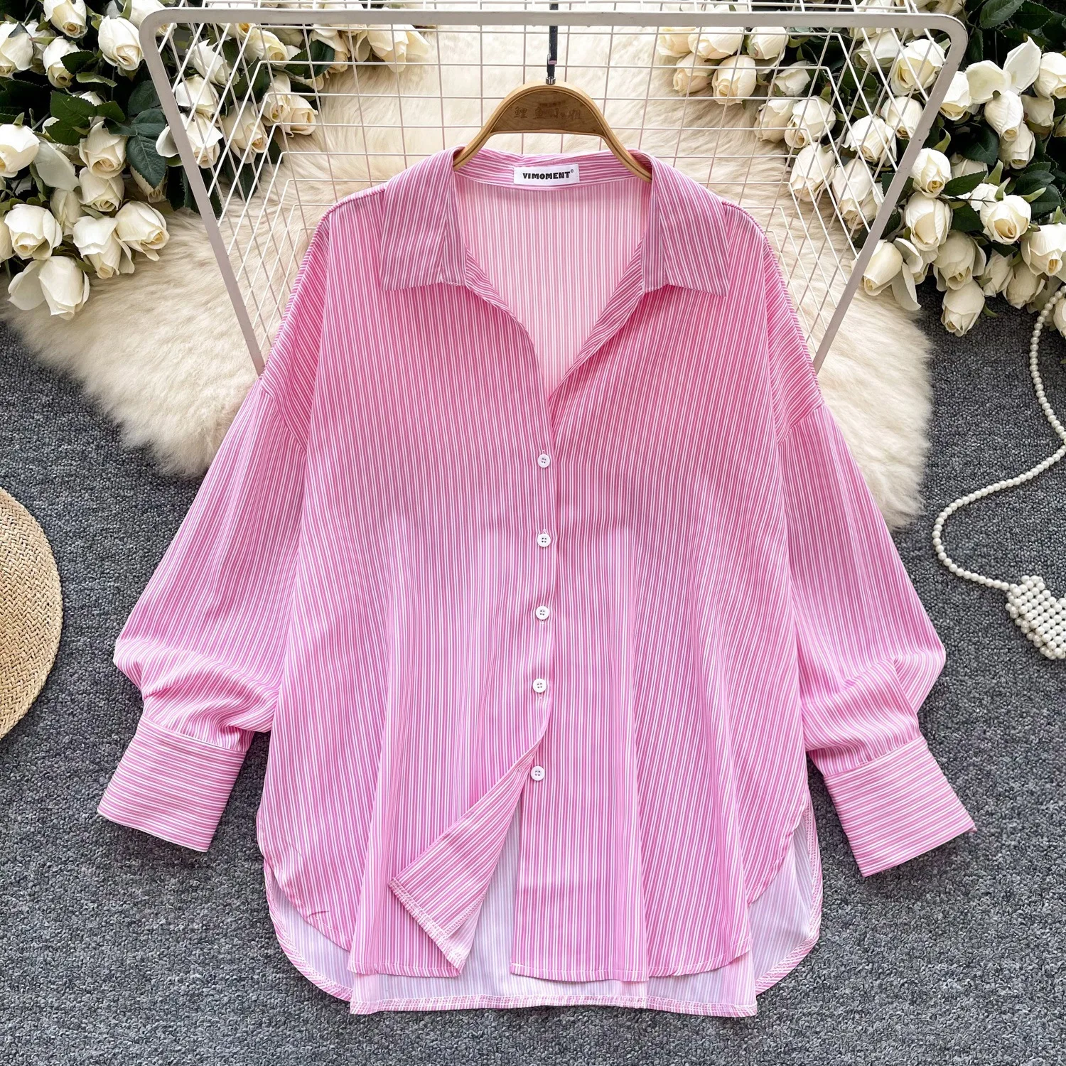 

Shirt Women Striped Top Single Breasted Turn Down Collar Female Casual Shirts Tops Spring Summer Office Lady Overshirt 2026