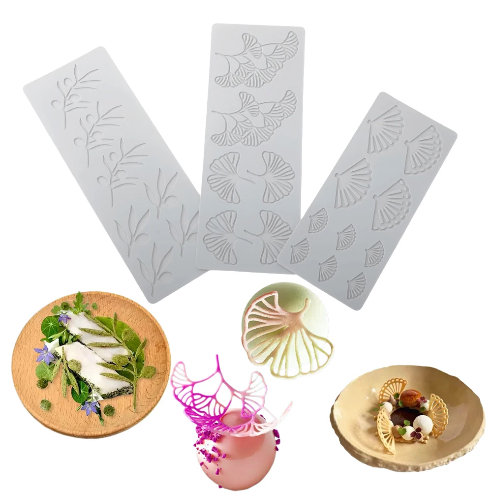 

Folding Fan or Branch or Ginkgo Leaf Vein Design Sugarcraft Pad Silicone Lace Mat Chocolate Chip Dessert Decoration Fondant Mold