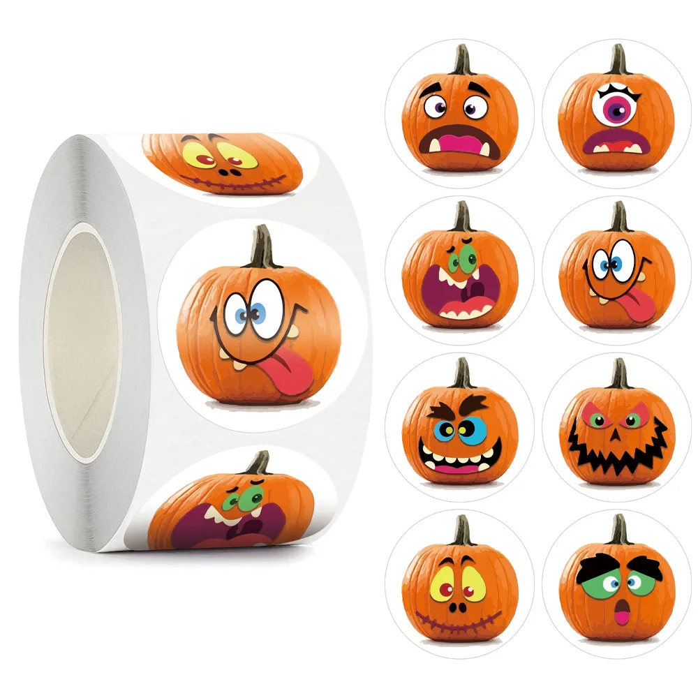 

500pcs/Roll Halloween Cute Pumpkin Cartoon Sealing Stickers DIY PVC Laptop Decals Decoration Reward Gift Toy