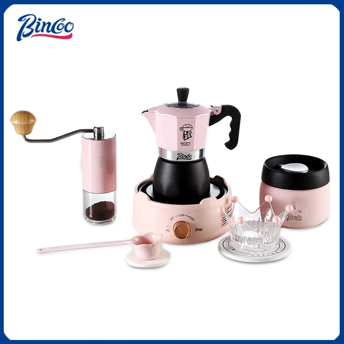 Bincoo Double Valve Coffee Moka Pot Espresso Maker Italian Coffee Concentrated Extraction Coffee Pot Barista Accessories 220V