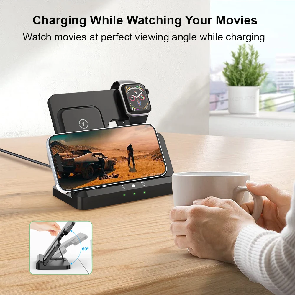 Wireless Charger Stand 3 in 1 for iPhone 15 14 13 12 Pro Max Foldable Fast Charging Station for Apple Watch 9/8 Folding Charger