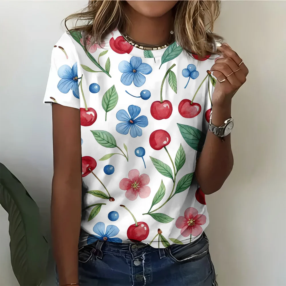 

Женская футболка Fresh and Natural Cherry Blossom Art, повседневная модная свободная и удобная белая футболка с коротким рукавом