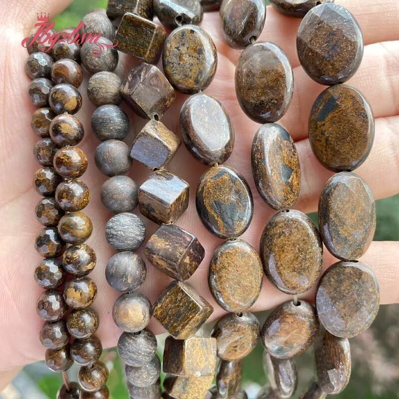 Natural Brown Bronzite Round Oval Shape Loose Stone Beads For DIY Necklace Bracelet Jewelry Making Strand 15\