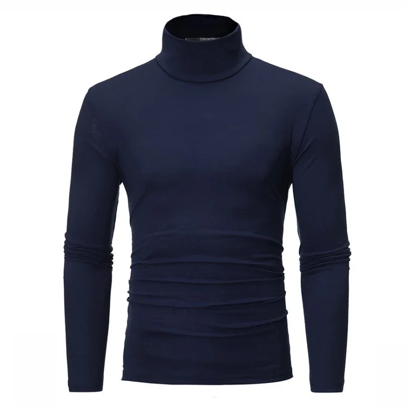Suéteres de cuello alto para Hombre, jerseys finos de color vino tinto, ropa de punto de algodón sólido para oficina, Tops para Hombre