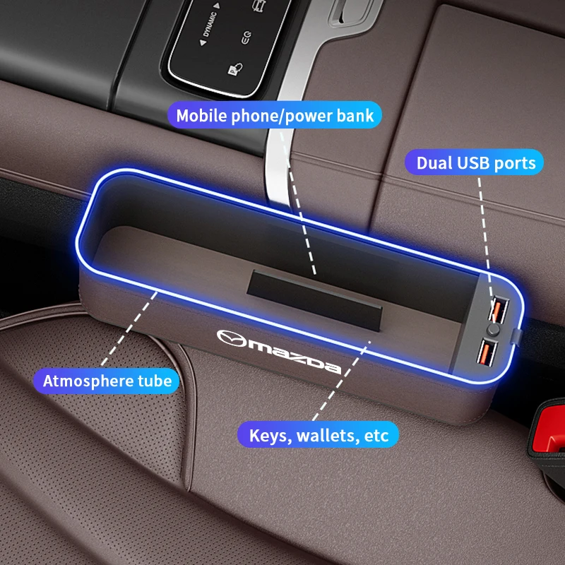 For Mazda Axela 6 Atenza CX-30 CX-5 MX-5 CX-50 CX-4 CX-8 EZ-6 2025 Car Seat Gap Slot Crevice Storage Box USB Charging Organizer view 2