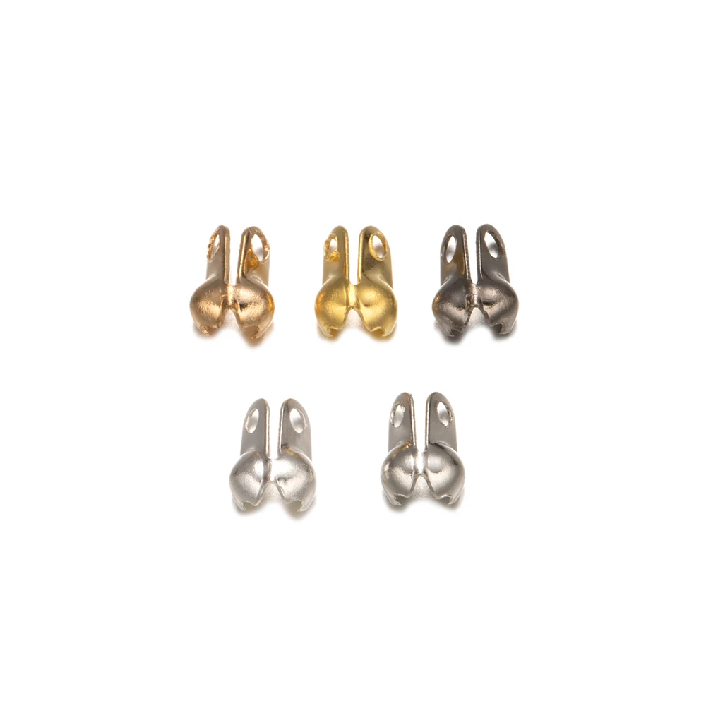 クラムシェル折りたたみ式メタルクリンプエンドチップ、ノットカバー、ビーズコネクタ、クリップクラスプ、DIYブレスレット、ネックレス、ジュエリー作り、200個