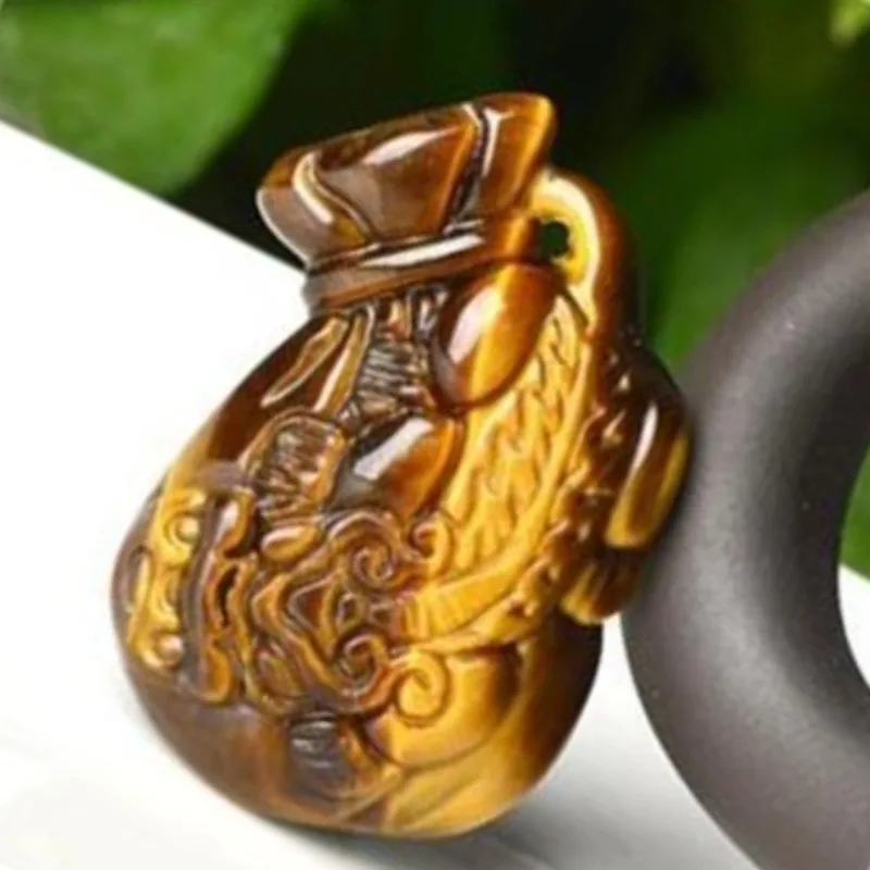 

Подвеска в виде сумки для денег из натурального золота с тигровым глазом, изысканные темпераментные украшения унисекс