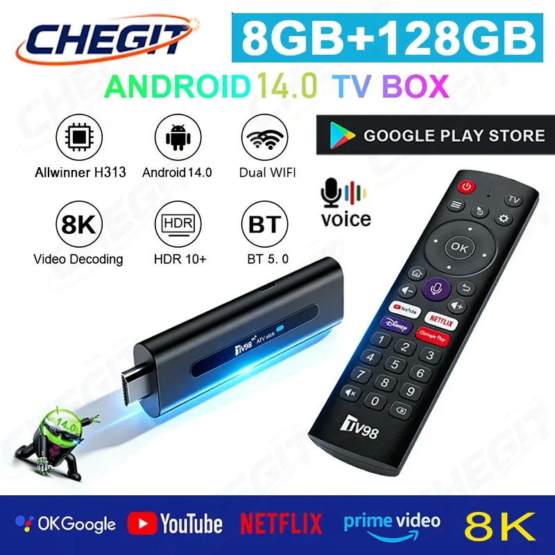 

ТВ-приставка Android TV Stick 8K с двойным Wi-Fi 6, четырехъядерным процессором, BT5.0, HDR+10, Google Assistant для Netflix, YouTube, IPTV, медиаплеер H313