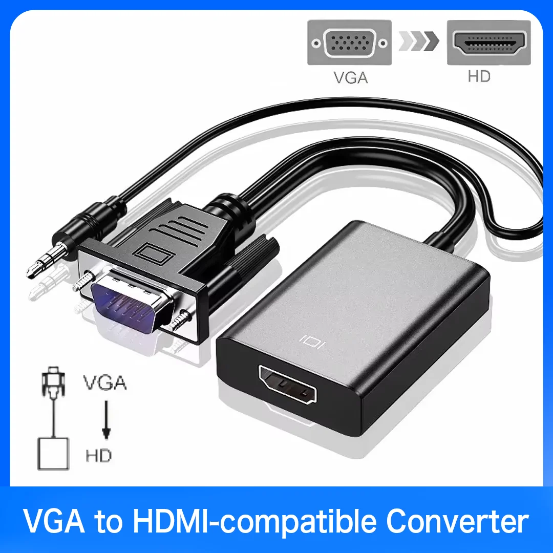 VGA to HDMI-compatible Converter Cable Full HD 1080P VGA to HD Cable Adapter With Audio Output for PC Laptop HDTV Projector