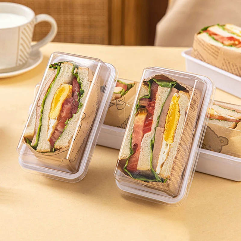 Caja de embalaje para sándwich, caja de embalaje para sándwich y hamburguesas de media pieza, fiambrera para hornear Picnic, vajilla para exteriores, 10/50 Uds.