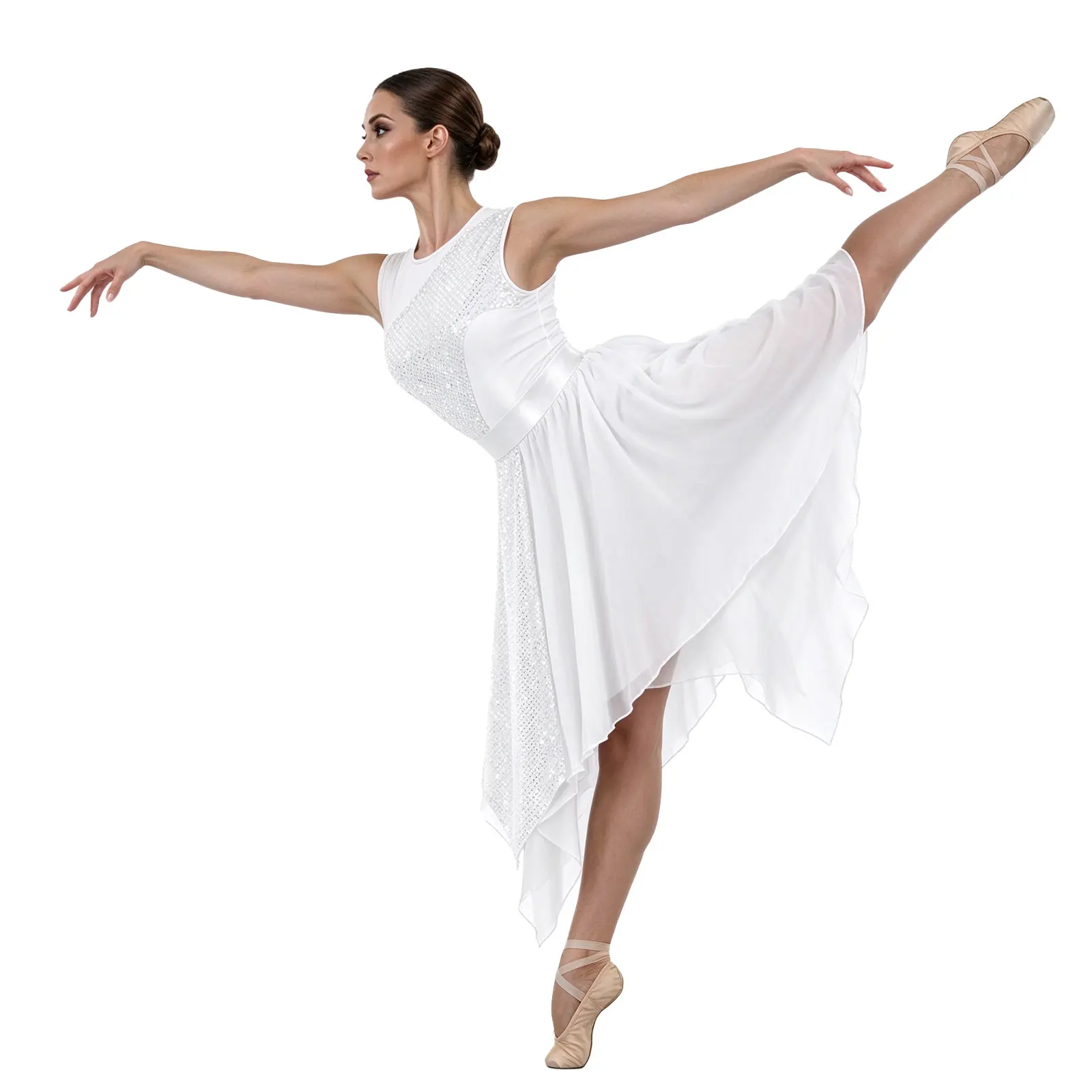 Liturgical Worship Praise Ballet Lyrical Dance Tunic Dresses Women Metallic Gymnastics Lyrical Contemporary Dance Show Costume