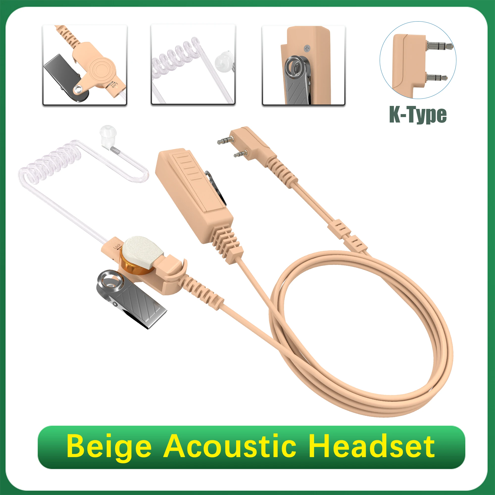 

Гарнитура с воздушной трубкой Бежевый K-тип Бежевый акустический наушник Наушники-рации, совместимые с UV-25M UV-5RH UV-K6 двусторонней радиосвязью