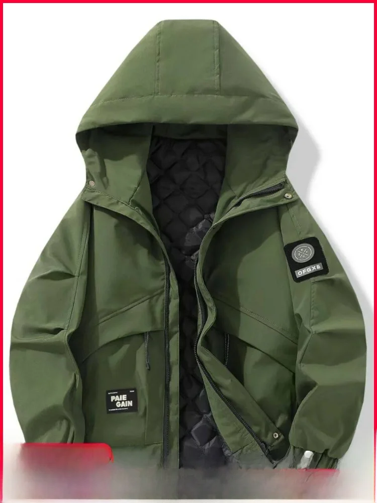 

Thickened Warm American Casual Style Men's Outdoor Workwear Cotton Jacket with Hood Multi Pockets Autumn Winter Leisure Fit