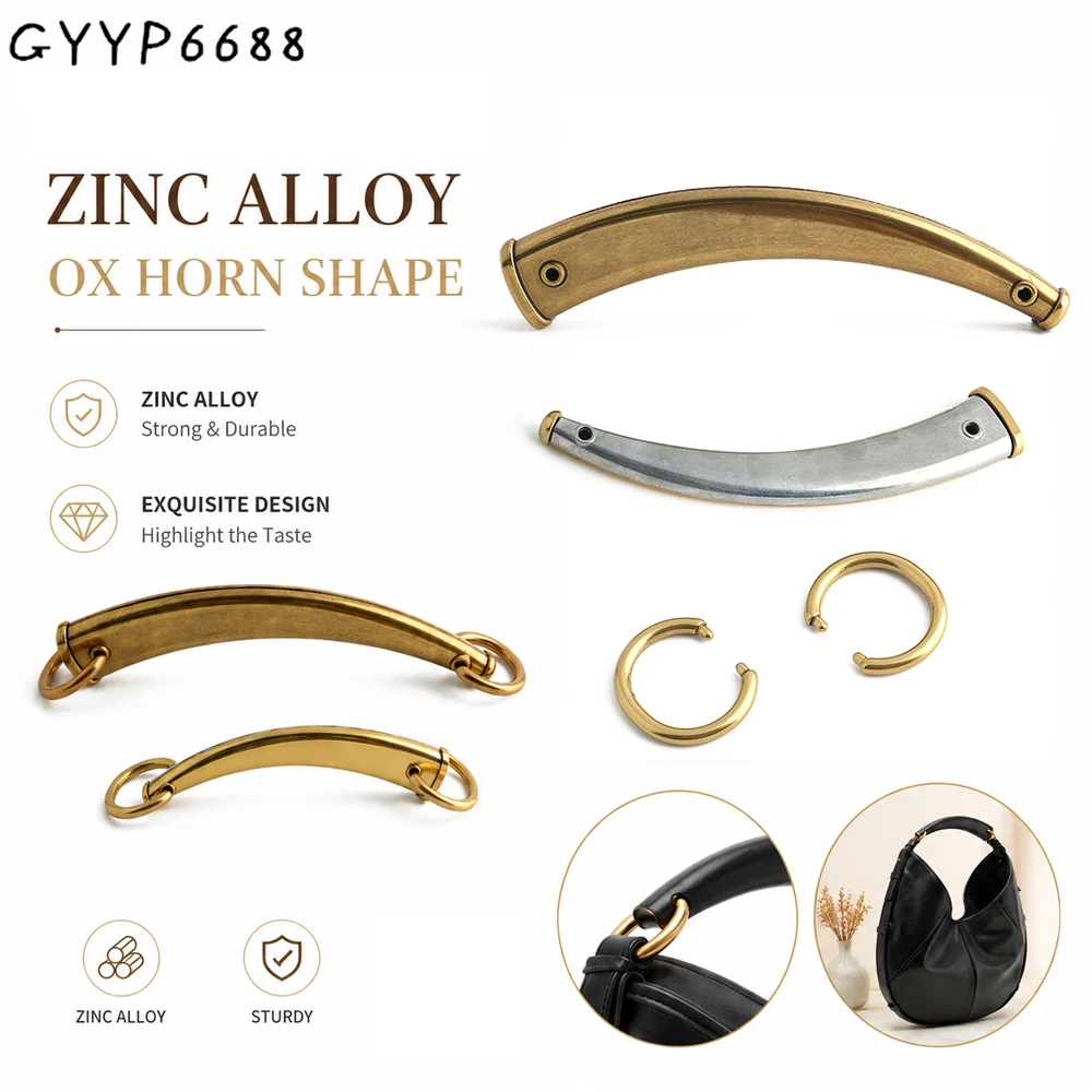 2/5/10PCS Satin gold Cow Horn Shaped Bag Handle Curved Arch Purse Hand Holder with Rings For Handbag Shoulder Repair Accessories