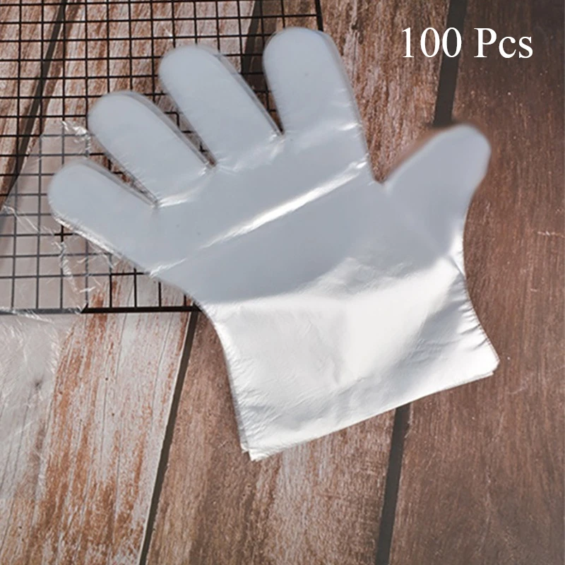 100Pcs Plastic Food Grade Kitchen Gloves PE Disposable Household Gloves for Food Prep Kitchen Cooking Restaurant Daily Use