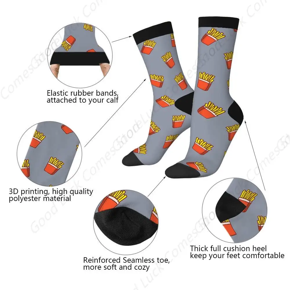 Fries Grappige Sokken Franse Fast Food Junk Fry Aardappel Snack Nieuwigheid Casual Crew Sokken Contrast Kleur Ontwerp voor Dames Heren Cadeau