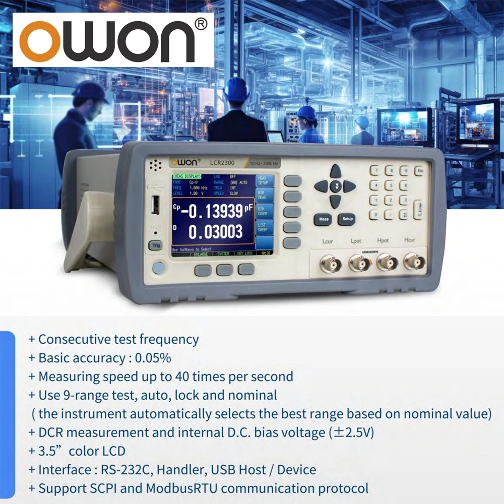 OWON Digital LCR Meter LCR2000 Series,10Hz to 20k/100k/200k/300kHz Frequency Test,3.5inch LCD,0.05% Accuracy,USB RS232 Handler