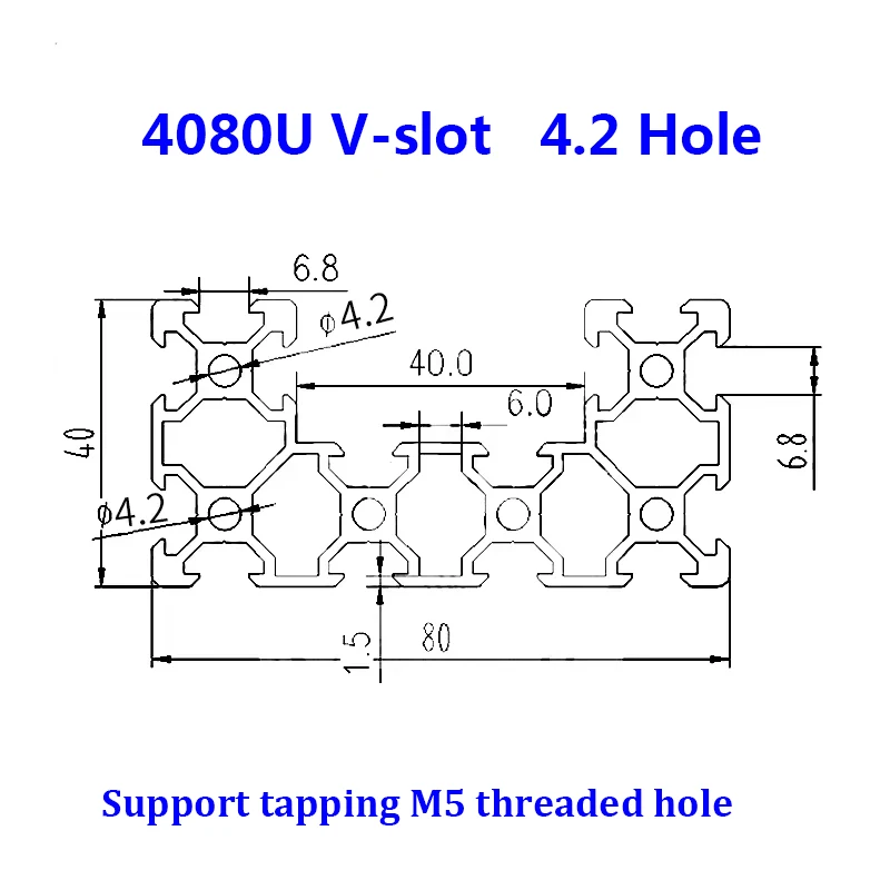 1PC EU Black Oxidation 4080V-Slot Aluminum Profile 4.2 Hole 3D Printer Aluminum 4080U slot DIY Bracket Pipeline Framework