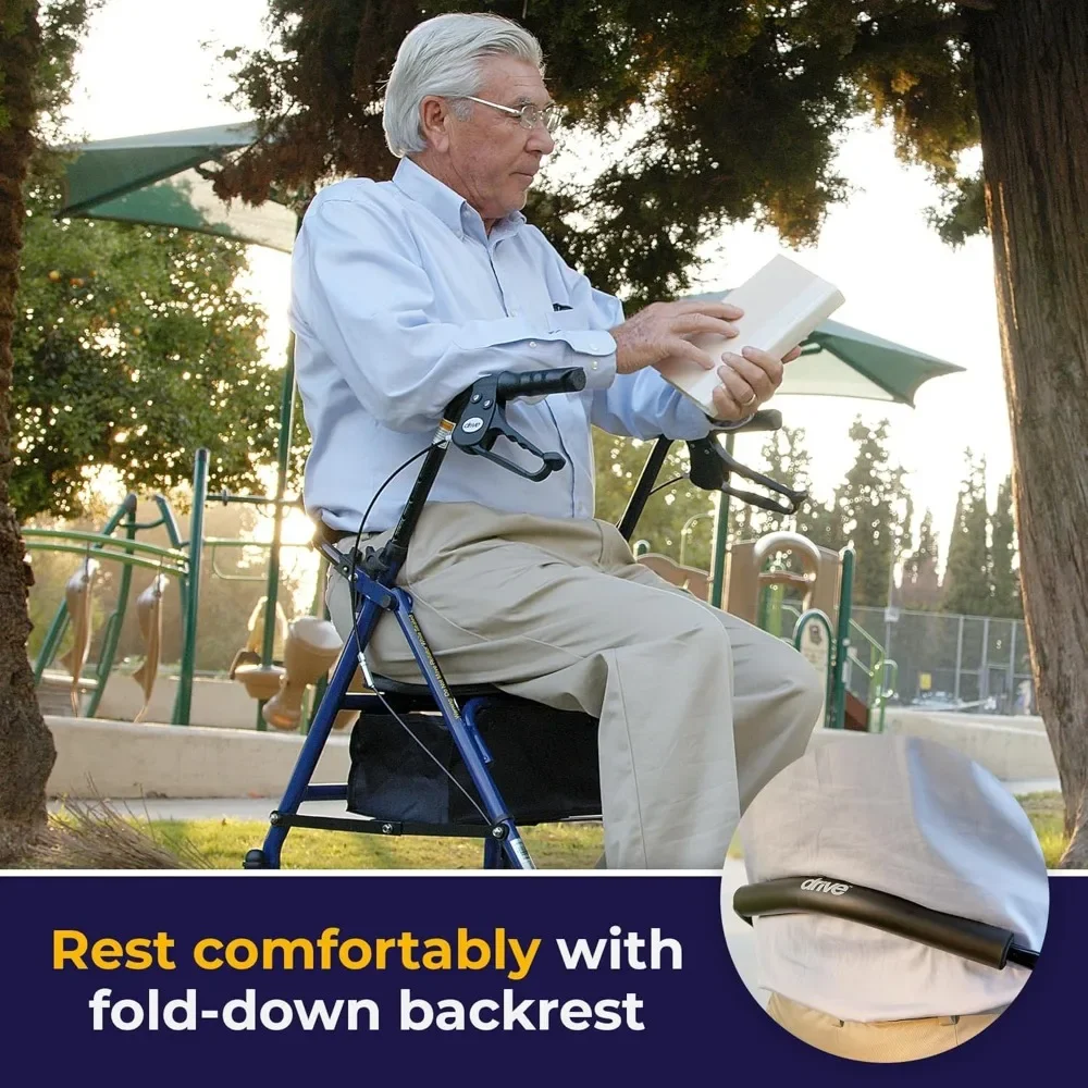 ضمان الأصالة.10257BL-1 مشاية دوارة ذات 4 عجلات مع مقعد، مشاية فولاذية، ارتفاع قابل للتعديل، عجلات، قابل للإزالة B