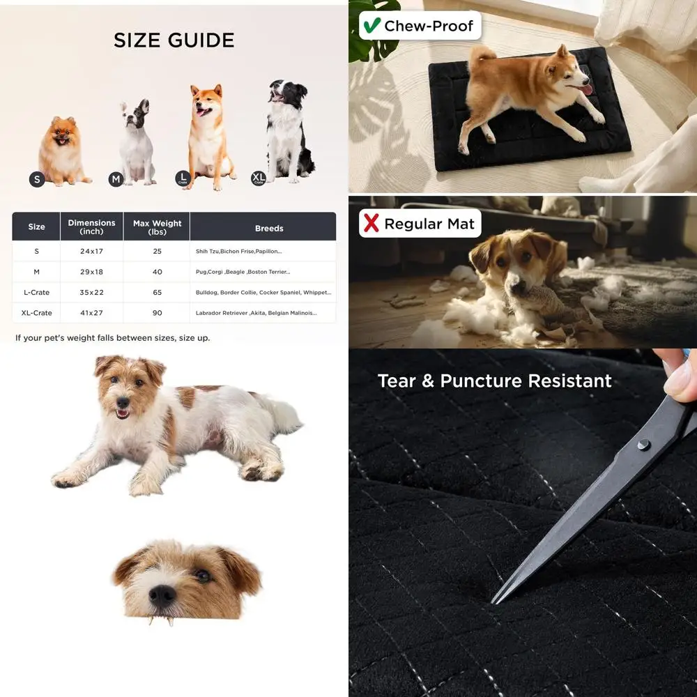 

Durable Medium Dog Bed - Machine Washable, Chew-Resistant Crate Pad for Active Pets, Black