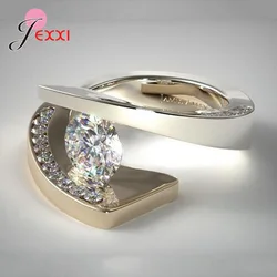 Luxury Bridal Rings Size 6 7 8 9 10 New Princess 925 Sterling Silver Rose Gold Color Women Rhinestone Crown Engagement Jewelry
