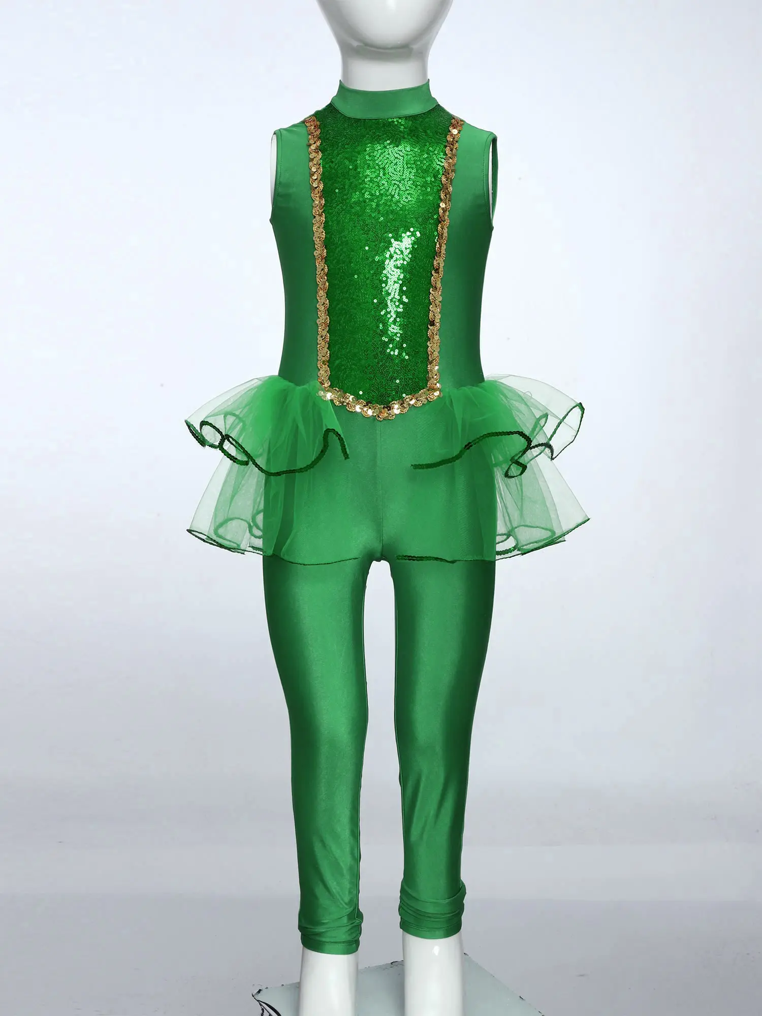 Meisjes Tieners Ballet Jazz Tapdans Kostuum Pailletten Mesh Overlay Jumpsuit Halloween Prestaties Elf Prinses Fee Cosplay Kleding