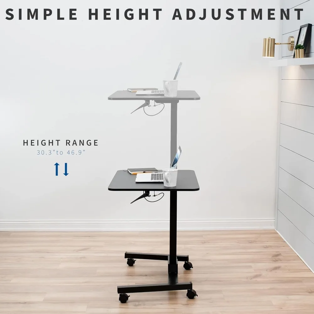 Carrinho móvel para laptop com suporte para sentar de 32 polegadas, pódio com rolamento ajustável em altura, rodas de travamento, preto