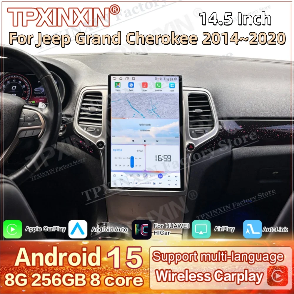 Android 15 For Jeep Grand Cherokee 2014 2015 2016 2017 2018 2019 2020 Multimedia GPS Navigation Radio Stereo Receiver Head Unit