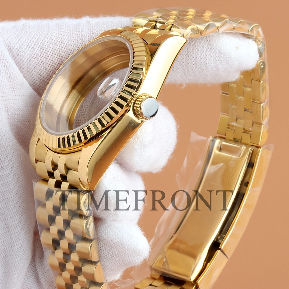 Roségoldenes 36/39 mm großes NH35-Uhrengehäuse für DATEJUST Seiko NH35 NH36-Uhrwerk, 28,5 mm Zifferblatt, wasserdichtes Jubilee-/Oyster-Armband aus 316L-Stahl – Detail 2