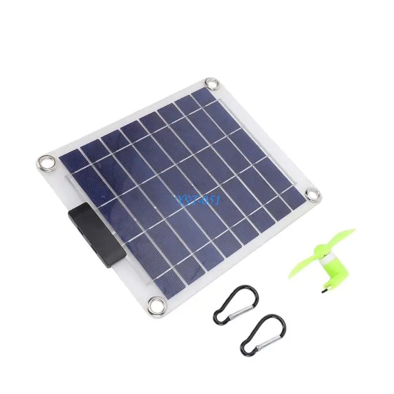 E15A Efficient Solar Powered Easy Carry Fan with 2 USB Chargers Foldable Solar Fan Simple Installation for Emergency & Outdoors