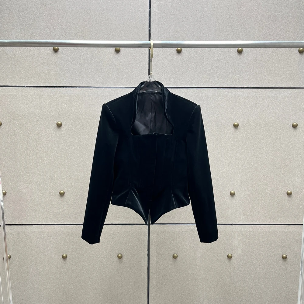 

Velvet Fishbone Slim-Fit Zipper Jacket for Women Elegant Sophisticated Commuter Waist-Defining Jacket Top Spring 2026 New Y2k