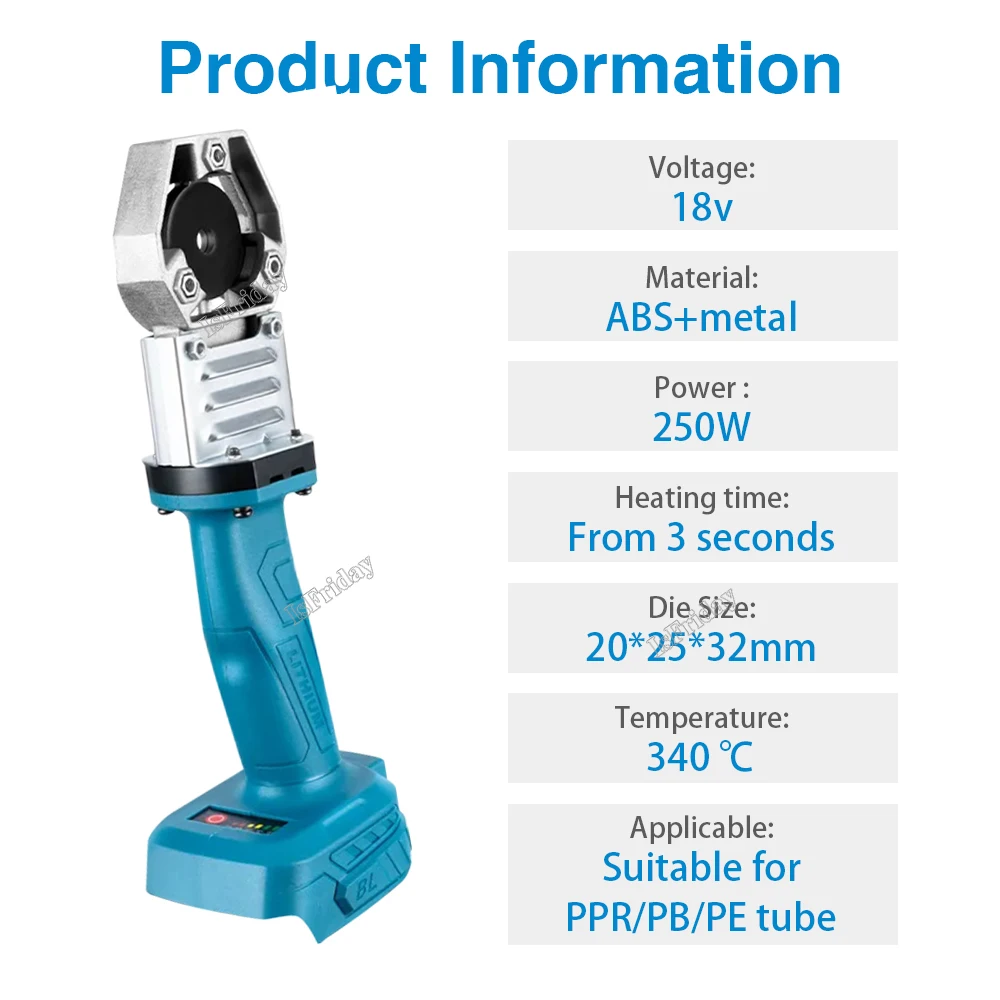 Máquina de soldadura de plástico inalámbrica PB/PE/PPR, dispositivo de soldadura de fusión en caliente para batería Makita, 340 °