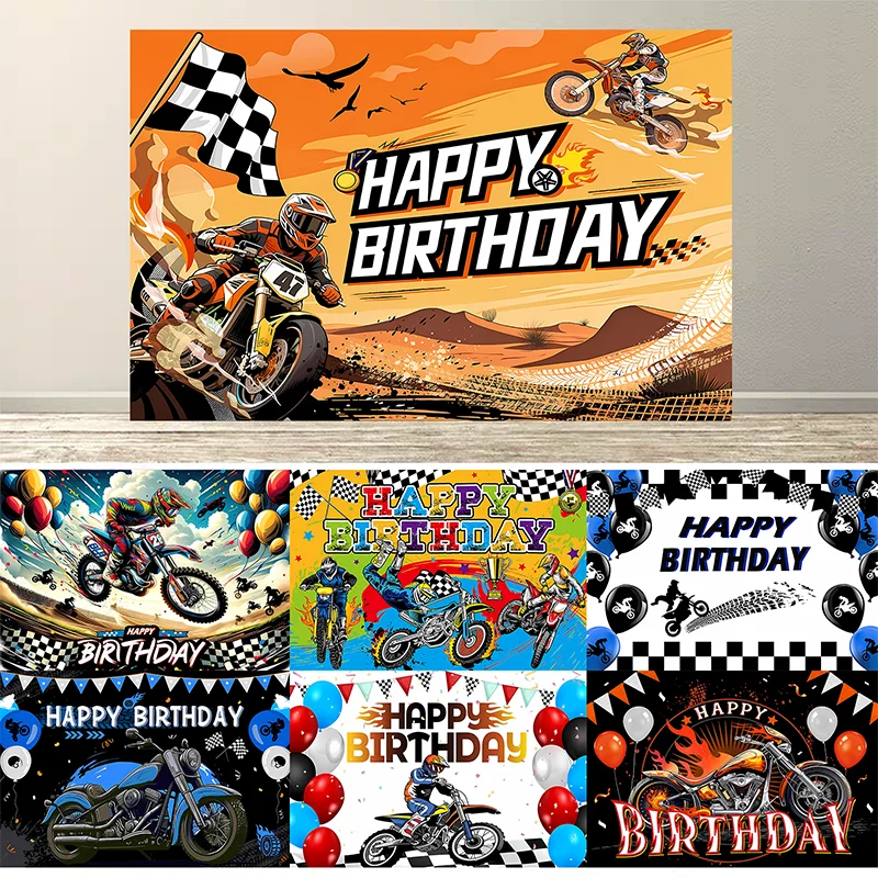 

Dirt Bike Birthday Decoration Backdrop Hot Race Motocross Racing Game Theme Photography Background Cake Table Decor Banner
