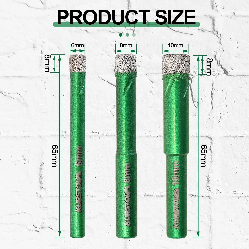 KURSTOL Diamond Round Shank Drilling Bit 5pcs 6/6/6/8/10mm Tile Ceramic Marble Granite Porcelain Hole Saw Cutter Dry Drill Bit image 2