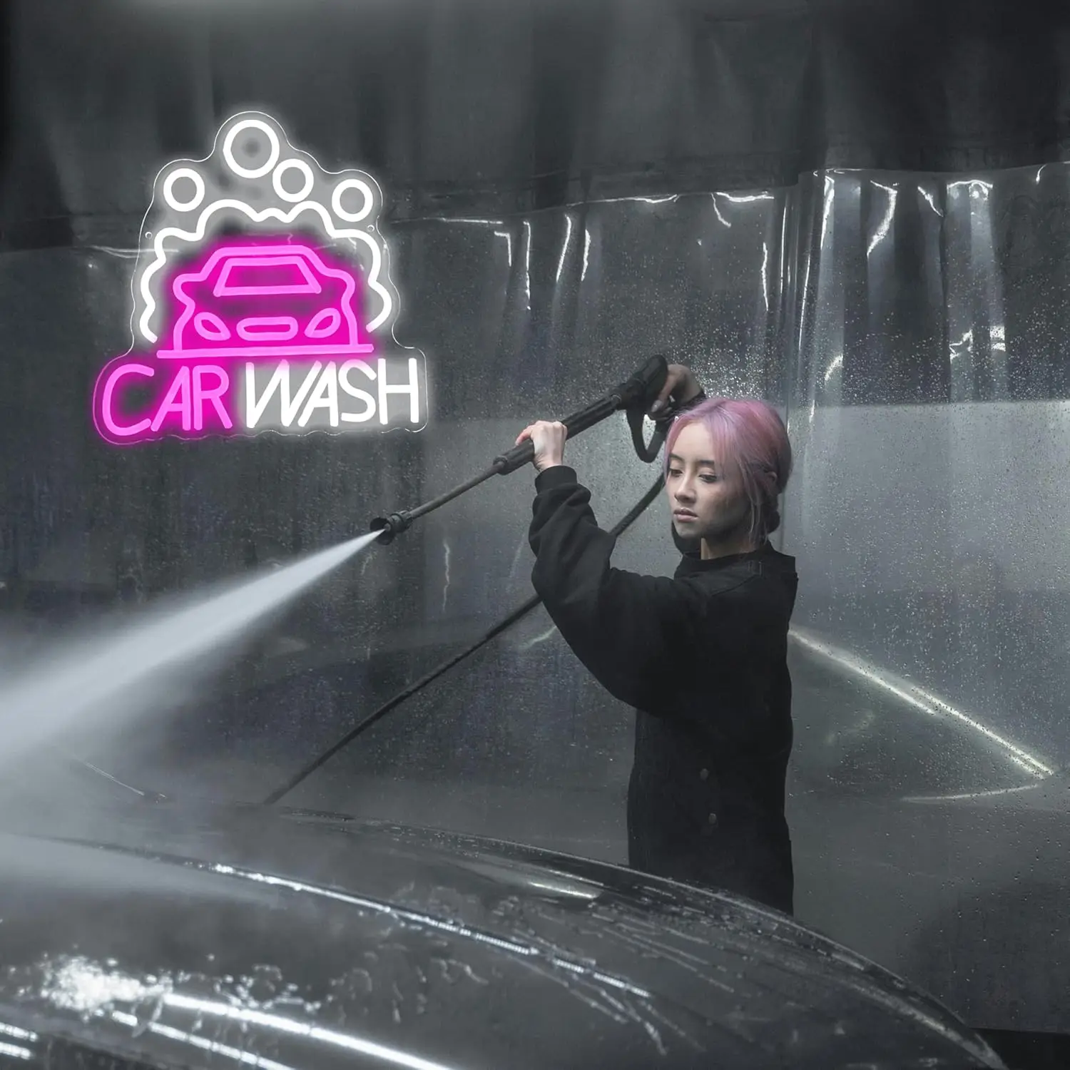 Car Wash Neon Sign Sedan LED Neon Light USB Dimmable for Party Gas Station Service Area Auto Repair Shop Car Show Wall Decor