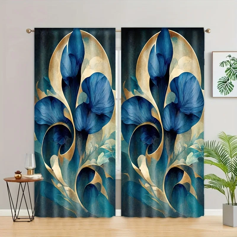 

Floral Print Curtains 2pcs, Rod Pocket Top Design for Study Room Kitchen Living Room Dorm Room Bedroom Decor Home Decor