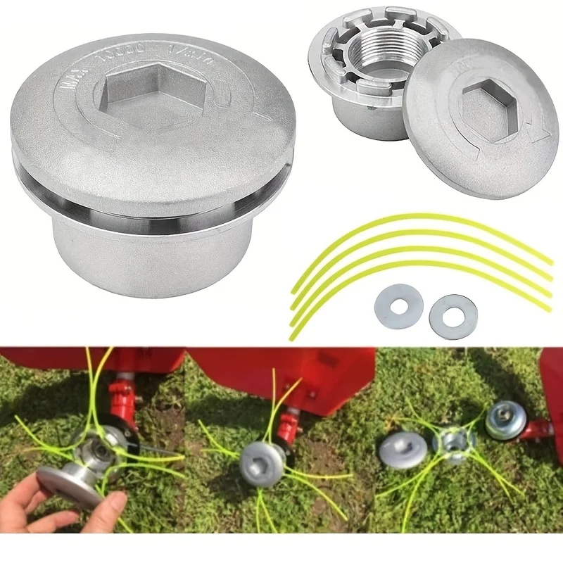 Universal Aluminum Grass Trimmer Head With 4 Lines Brush Cutter Head Thread Nylon Grass Cutting Line Head for Lawn Mower Silver